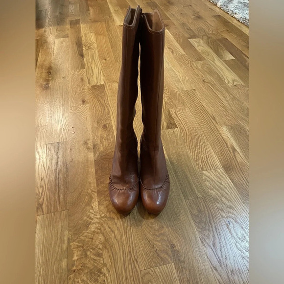 Corso Como Cognac Hidden Low Wedge Almond Toe Leather Boot Size 8.5 - Picture 3 of 13